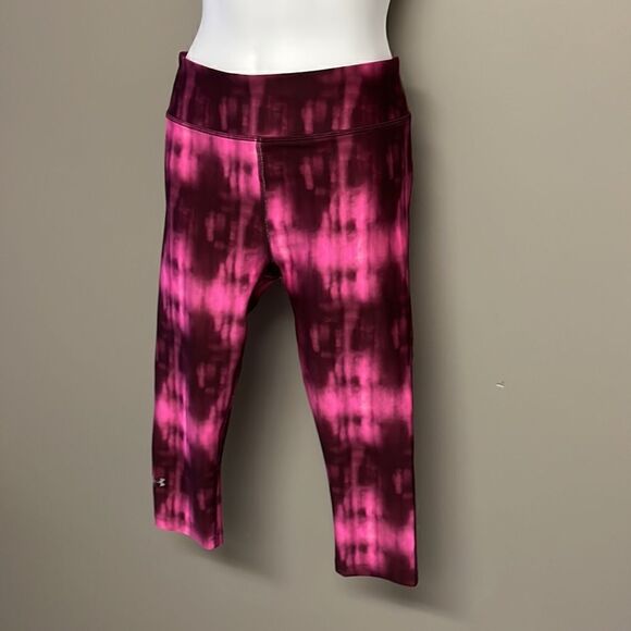 Under Armour Hot Pink/Burgundy Tie Dye Pattern Cropped Compression Leggings- Med - Picture 2 of 10